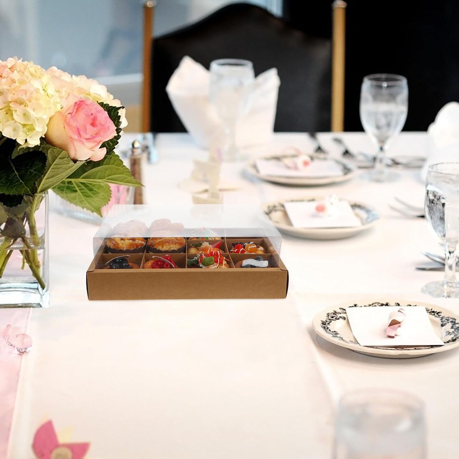 NUOBESTY 5pcs 12-compartment Paper Cupcake Boxes Set with Lid, Kraft Paper Cake Display and Carrying Containers for Bakery and Party Food Storage