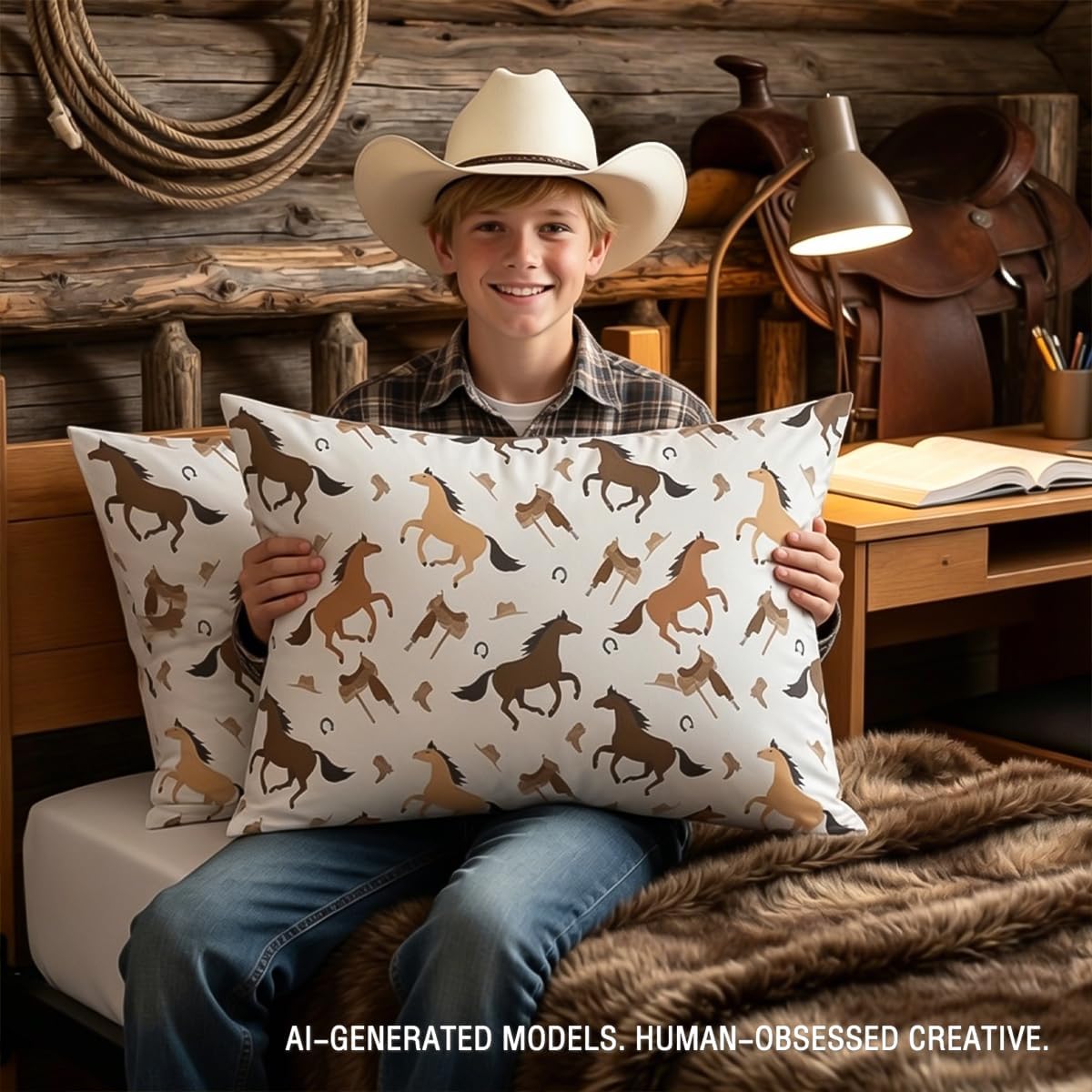 Horse Pillow Cases Kids Girls Western Style Decor Farmhouse Pillowcases Cute Brown Horse Print Pillow Covers Watercolor Horse Gifts for Women Men Standard (20" x 26") Set of 2