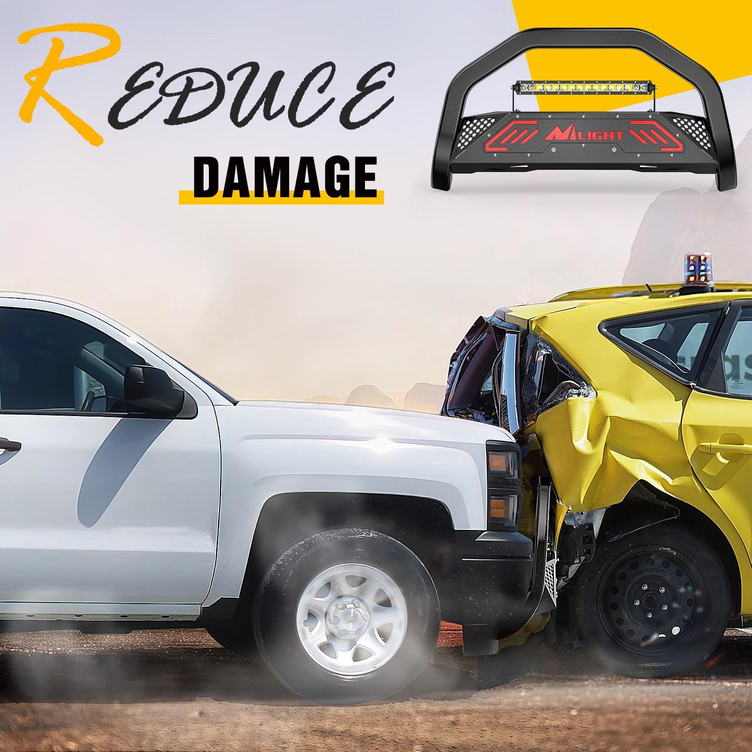 Nilight Bull Bar with Light fits Dodge Ram 1500 New Body 2019-2024 (Not fit Rebel,TRX,Classic & 20-22Diesel) Front Bumper Grille Brush Push Guard with Skid Plate Licence Hole Black