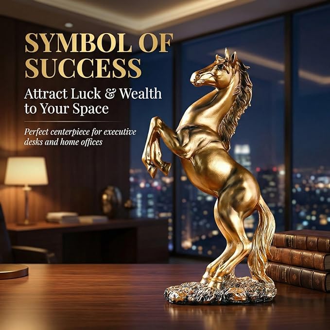 Estatua de caballo de resina dorada 30,99 cm decoración hogar miniatura 5