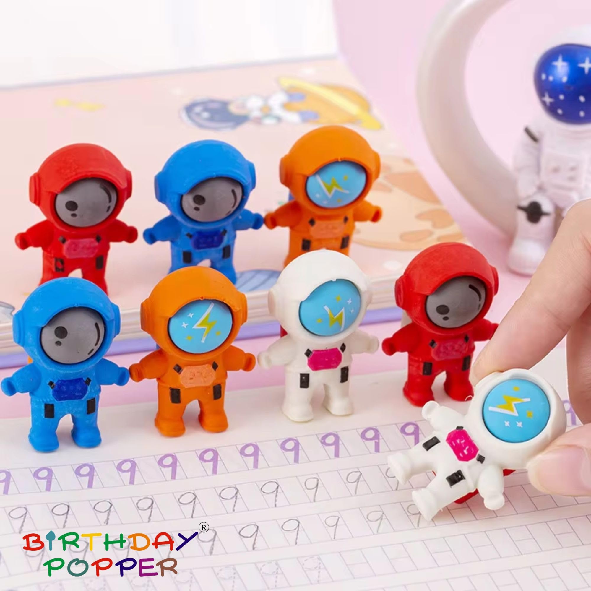 Birthday Popper 36 Pcs 3D Astronaut Shaped Erasers as Birthday Return Gifts for Kids | Outer Space Take Apart Puzzle Erasers, Spaceman Pencil Erasers Classroom Rewards & School Supplies - Image 9 thumbnail