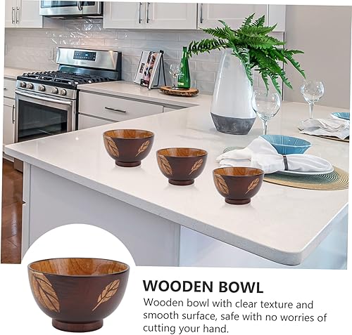 Miniatura 6 de ABOOFAN 3 piezas de hojas tazón de madera recipiente de verduras recipiente de pasta cuencos de arroz japonés Tazón de madera para comer tazón de