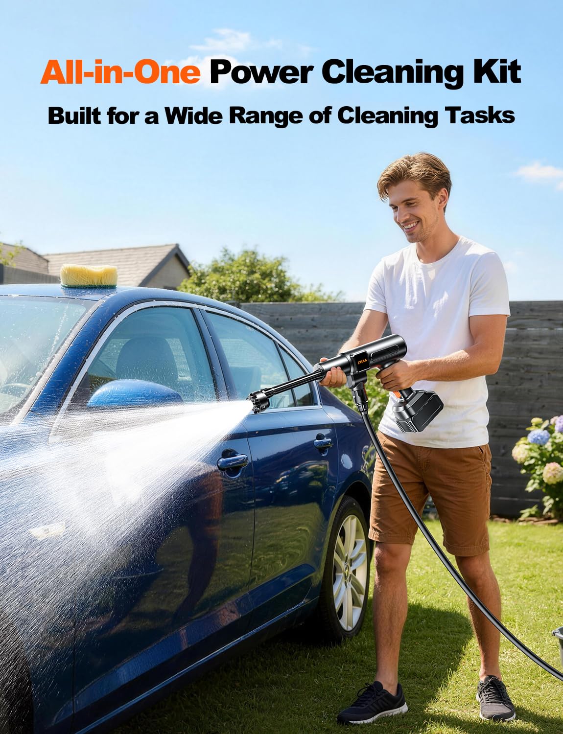 PSI 3.0 GPM Battery with Multi-Level Adjustment, 6-in-1 Nozzle & Foam Cannon, 32ft Hose for Car & Home — view 5