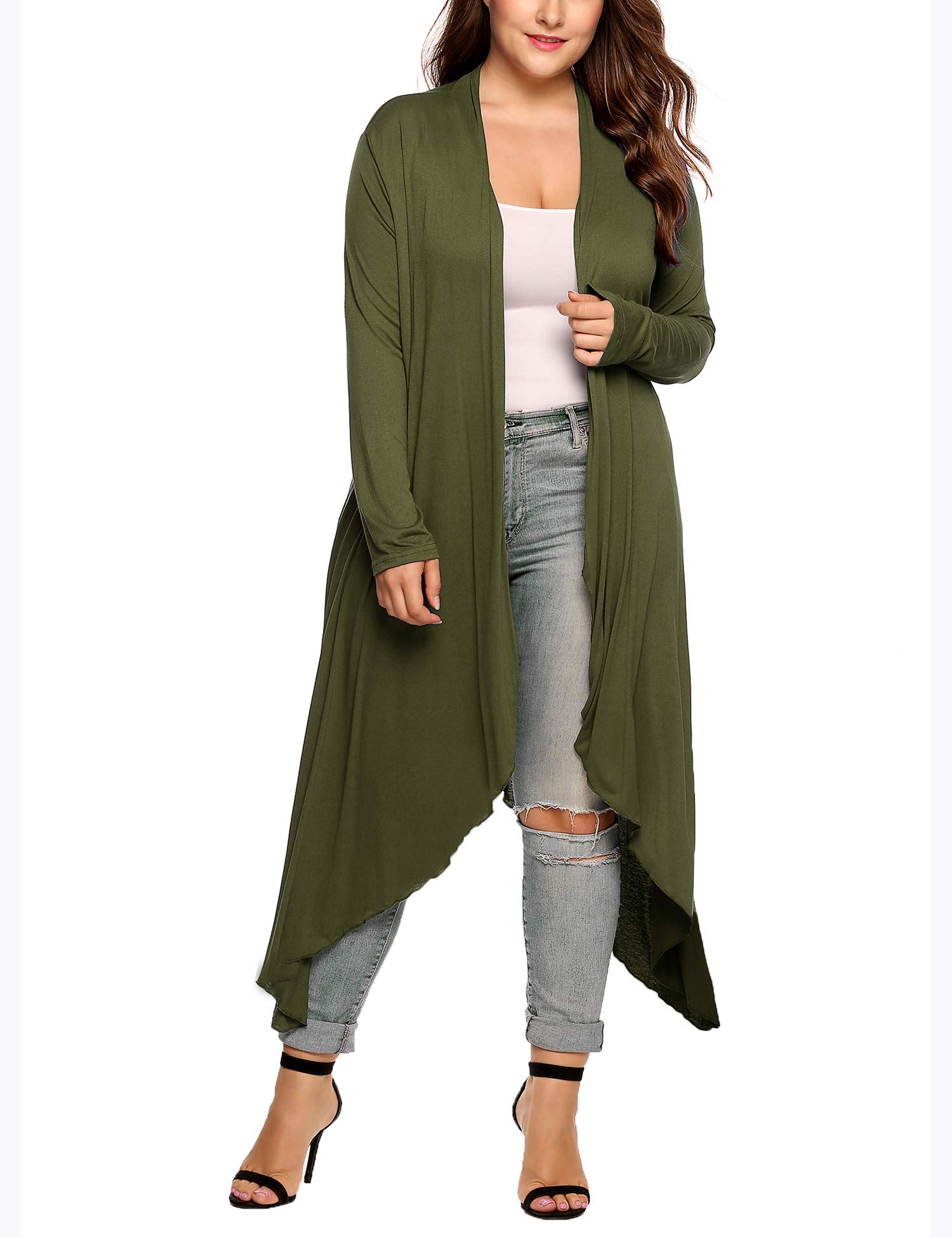 IN'VOLANDWomen's Plus Size Cardigan Long Sleeve Open Front Drape Cardigans Lightweight Long Duster（L-5XL）