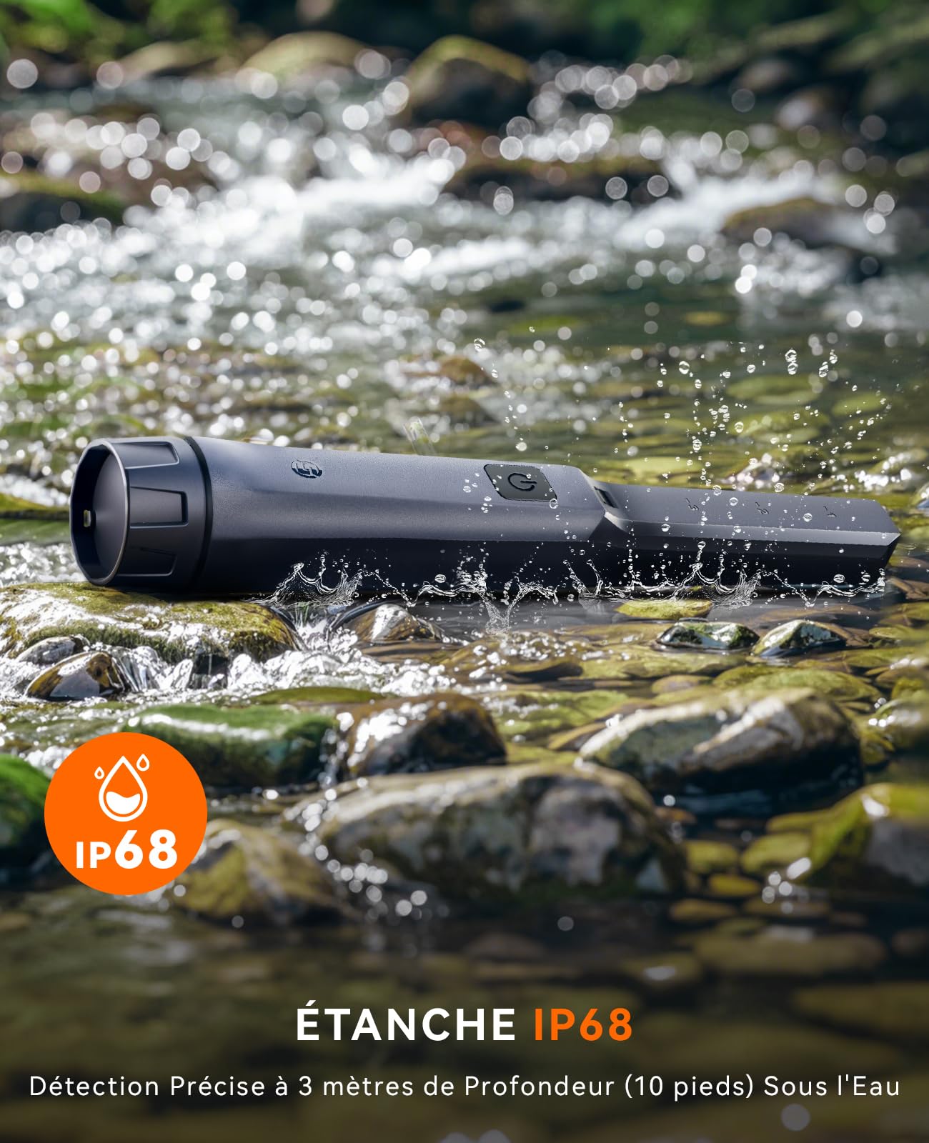 SUNPOW Détecteur de Métaux Pinpointer Rechargeable – Batterie 800 mAh pour 15 Heures d'utilisation – Baguette Portable Entièrement étanche IP68 – Détection Haute Sensibilité à 360°