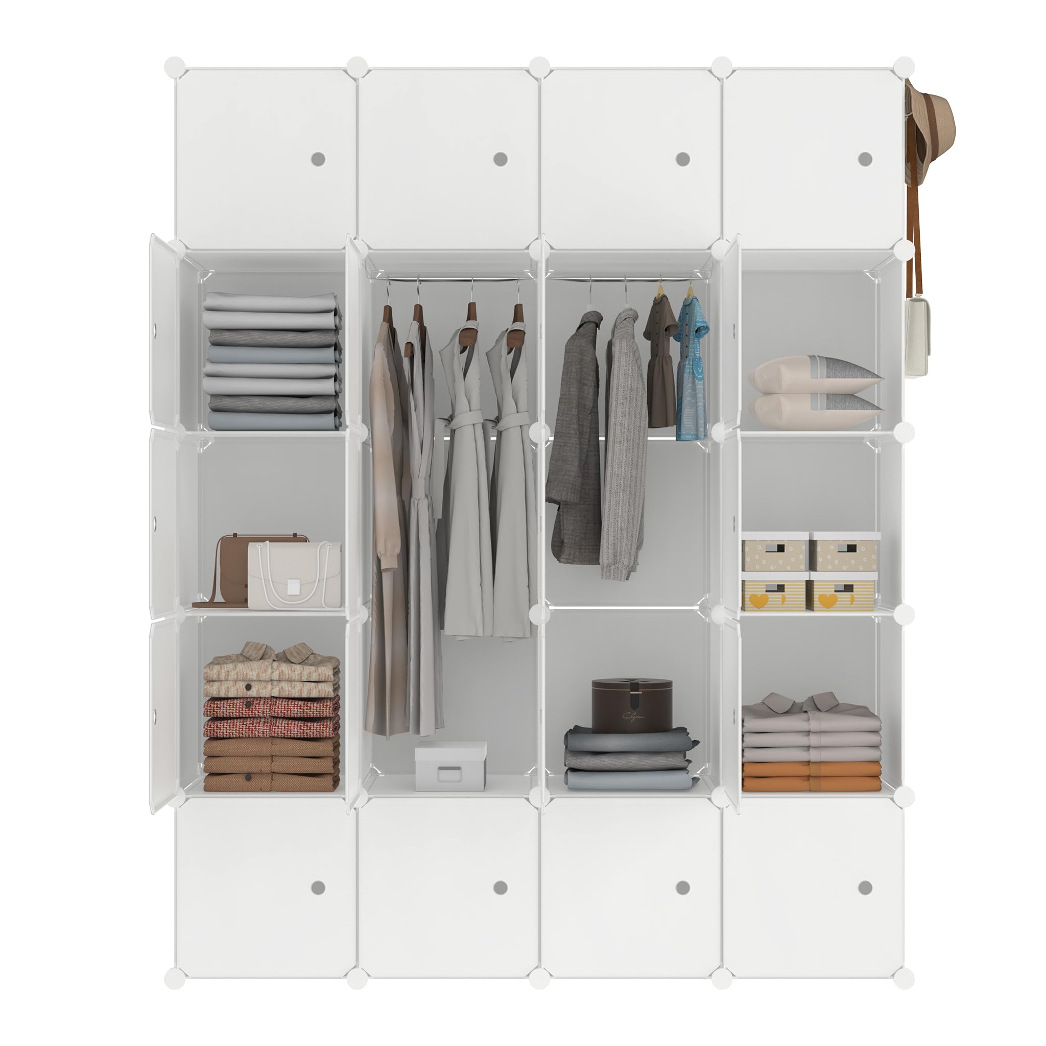 HENGMEI Kleiderschrank Würfelregal PP-Kunststoff Kleiderständer (20 Boxen, Weiß)