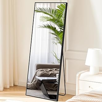 Sweetcrispy 64"x21" Full Length Mirror, Standing or Leaning Full Body Mirror with Aluminum Alloy Thin Frame, Suitable for Bedroom or Cloakroom,Black