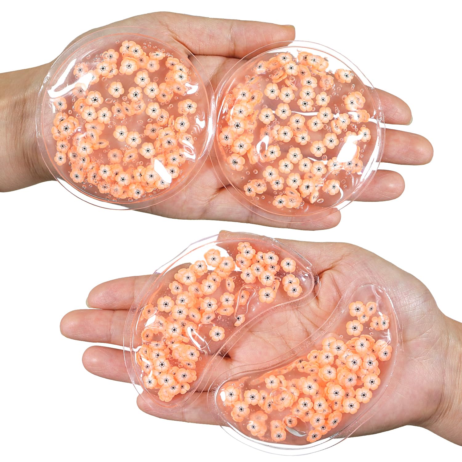 4PCS Gel Eye Ice Pack Set, Cold &amp; Hot Compress, Reusable Cooling Gel Pads for Strain Relief, Relaxation, SPA and Sleep (4 Orange Flowers)