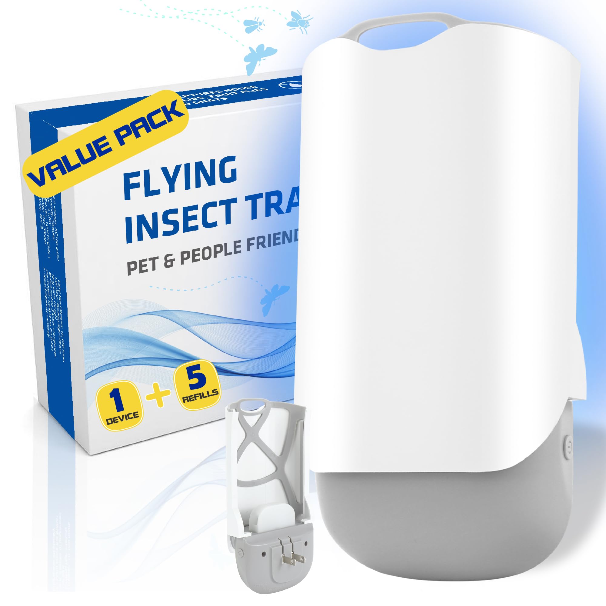 Flying Insect Trap for Indoors - Bug Catcher for Home, Plug-in Fly Bug Zapper with Effective Blue Light to Fruit Flies, Mo...