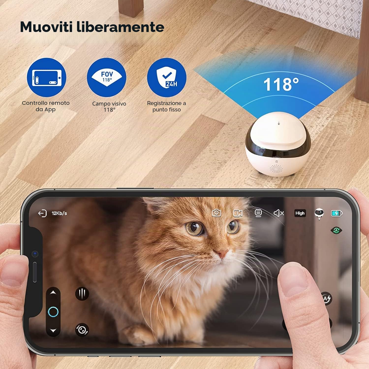 Enabot EBO SE FamilyBot – Robot Telecamera Animali 1080P, Telecamera Mobile Interna, Ricarica Automatica, Visione Notturna, Audio Bidirezionale, Storage Locale – Gatti e Cani