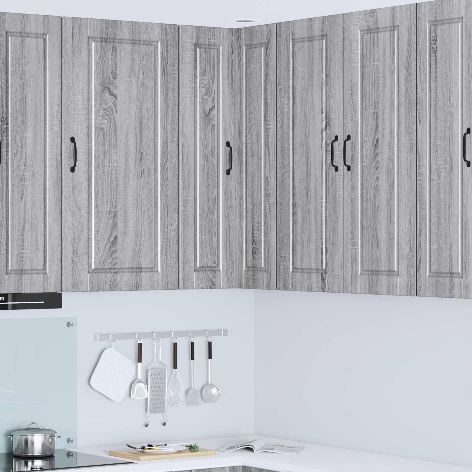 Armario esquinero de pared Porto Sonoma gris 57 x 57 x 100 cm armario de cocina de madera con 3 estantes y 2 puertas, montaje en pared, espacio de almacenamiento para armario de almacenamiento