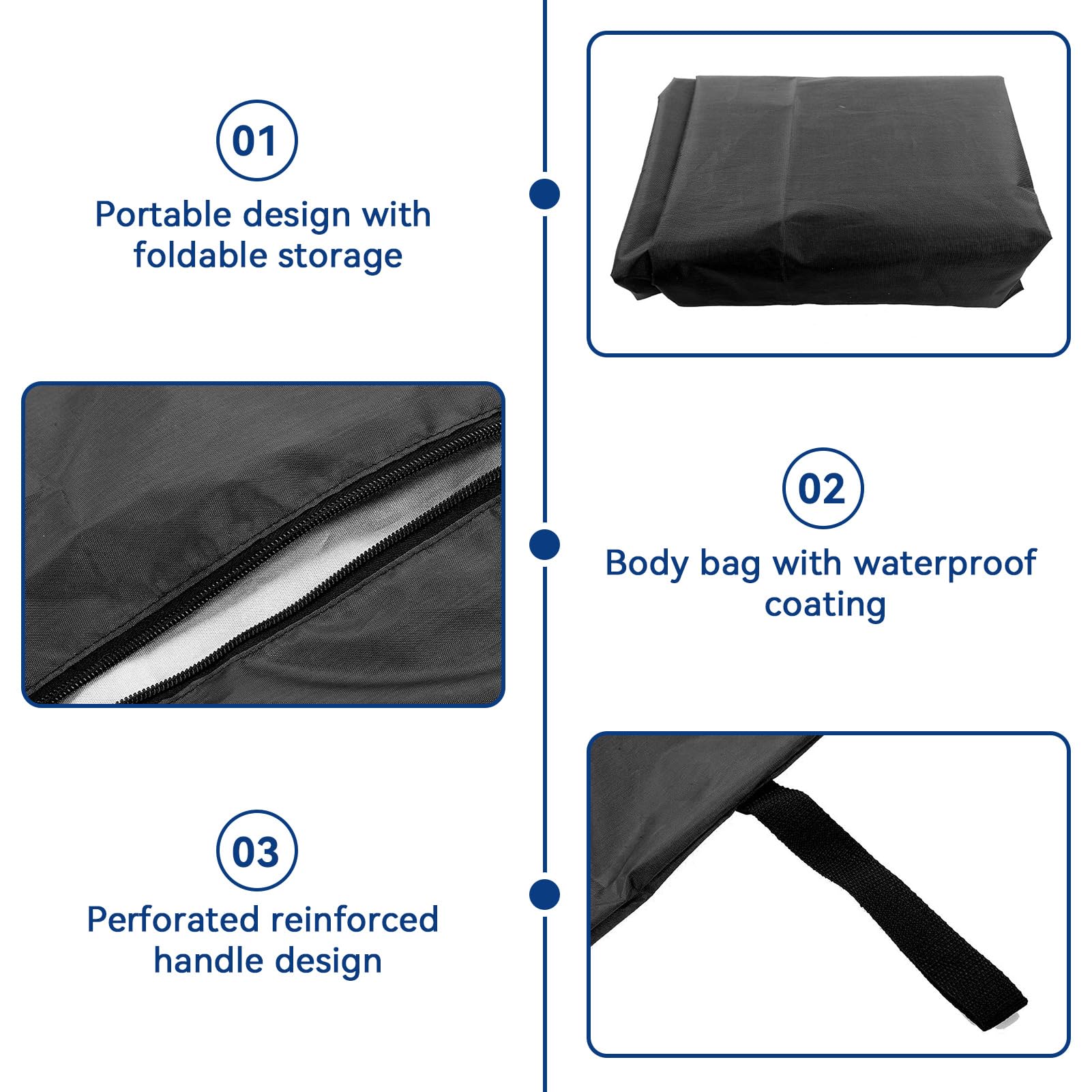 Agatige Civière de Stockage et de Retrait D'urgence pour Sac Mortuaire, Imperméable Nacelle Légère pour Animal Domestique avec 4 Poignées de Transport Fournitures Funéraires(Noir)