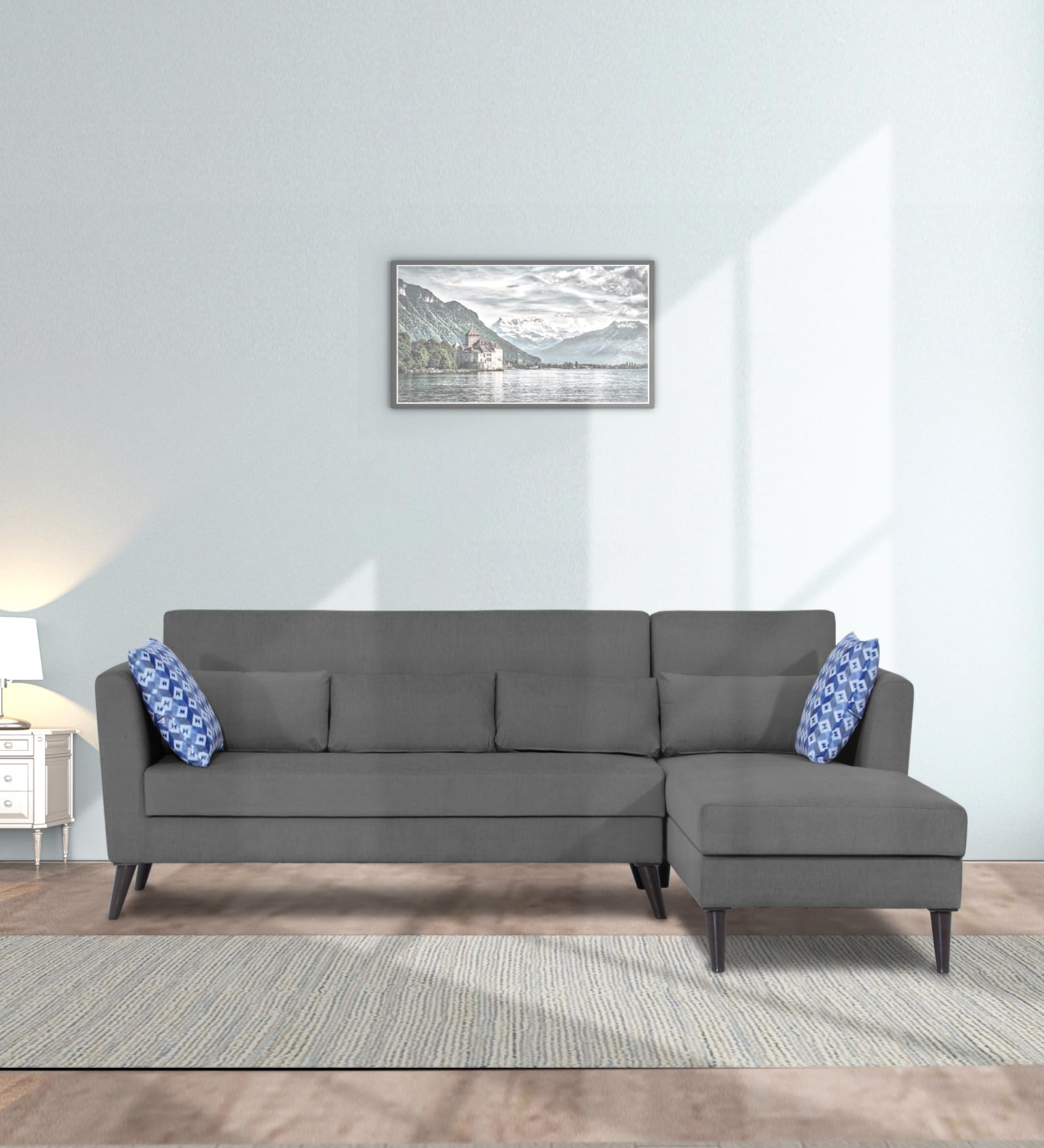 Adorn India Daniel L Shape 6 Seater Sofa Set RHS (Grey) (3 Year Warranty)