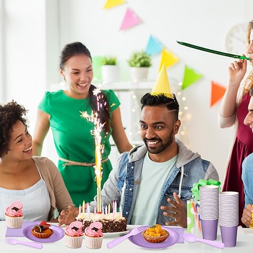 Vista 67 de Tioncy 200 platos de papel desechables, tazas y servilletas, suministros de fiesta, para 50 invitados, juego de vajilla de papel desechable