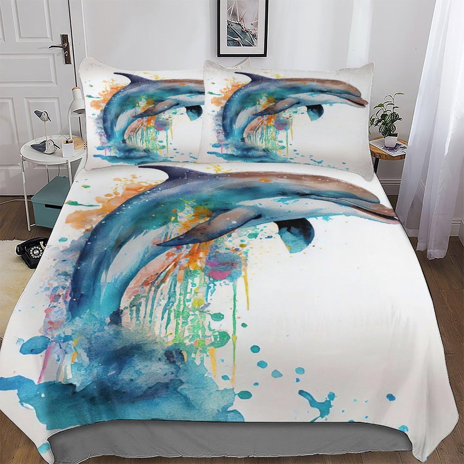 Housse de couette dauphin 200x200cm en tissu anti-pli et ultra doux