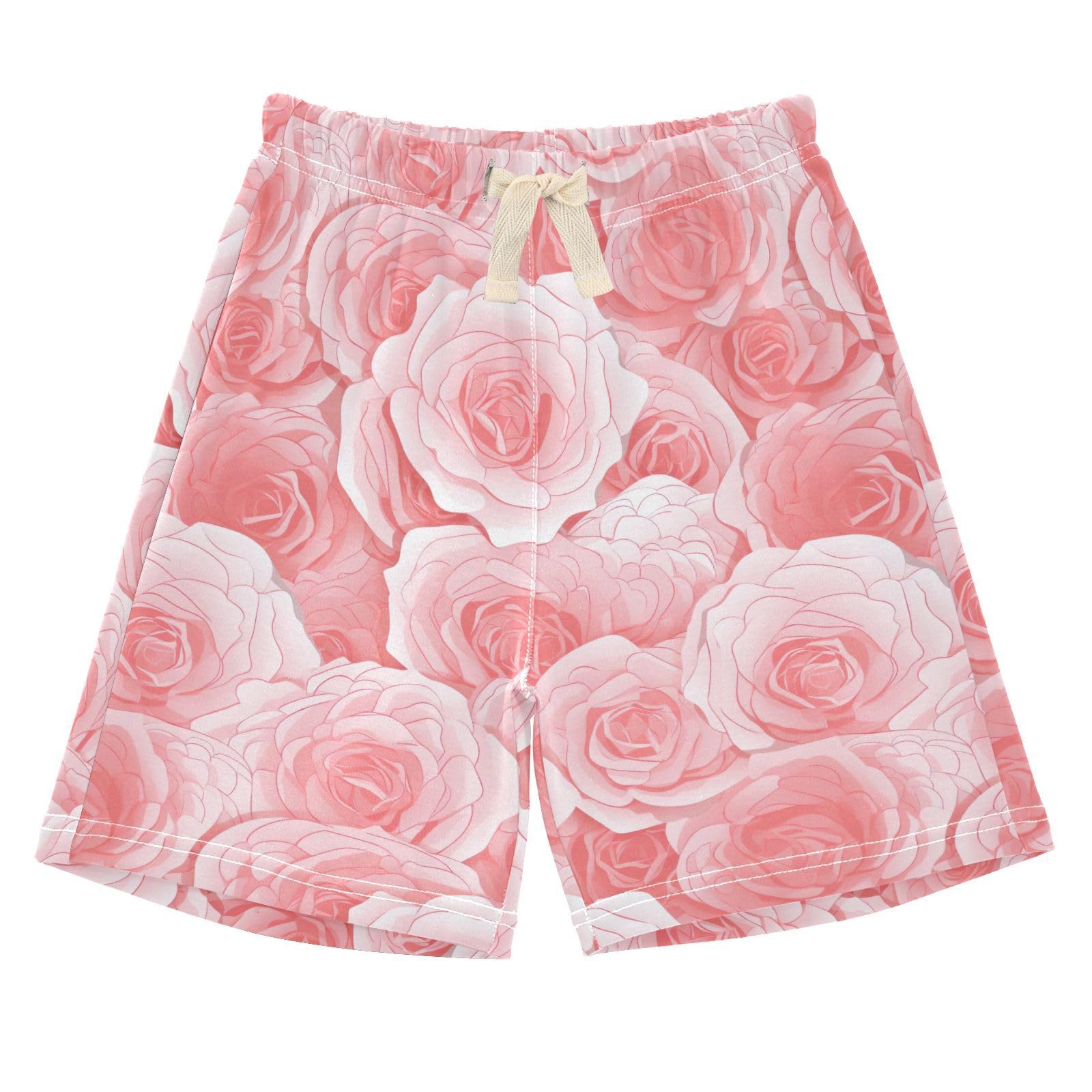 J JOYSAY Pink Beautiful Rose Toddler Baby Boy Shorts Shorts with Drawstring Elastic Waist Boys Athletic Shorts for 2T Boys Girls