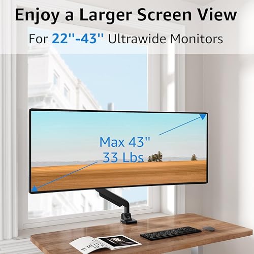 Miniatura 3 de MOUNTUP Soporte de monitor único para pantalla ultraancha de 17 a 43 pulgadas, soporta 6.6-33 libras, soporte de escritorio para brazo de monitor de