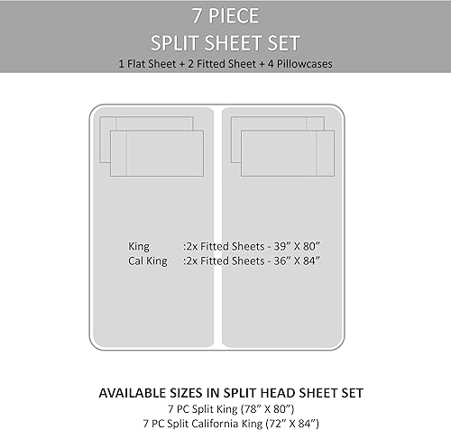 Miniatura 4 de Femini Fashion Juego de sábanas de 7 piezas 100% algodón egipcio Giza, almohada de 1000 hilos, algodón de fibra larga de 1000 hilos, tejido