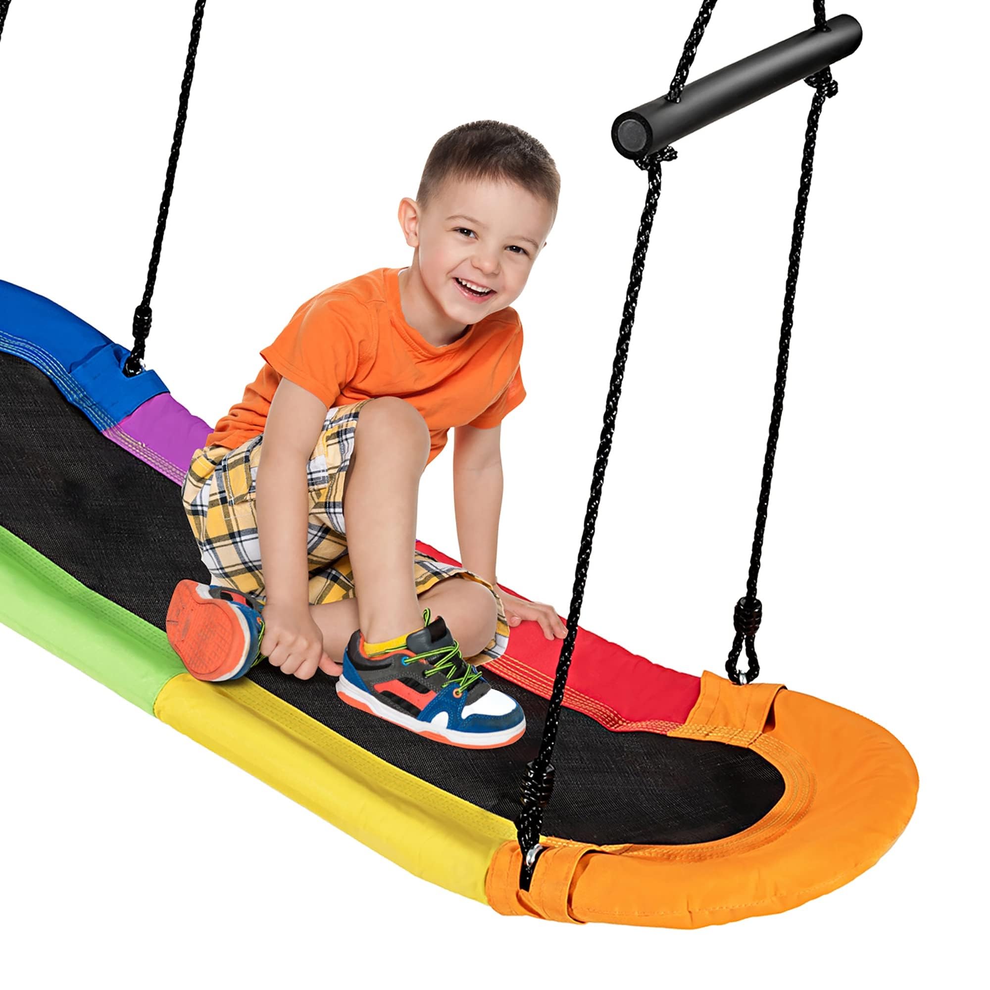 DORTALA Surfing Tree Swing,Platform Swing with Soft Handles and Adjustable Height, Saucer Tree Swing with Stable Metal Frame and Spacious Swing Board, Colorful