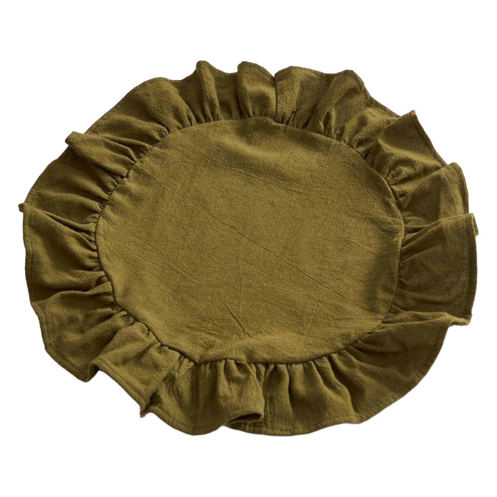 Rustic Farmhouse Round Ruffle Place Mat, Washable Scalloped Edge Table Mats for Kitchen Dining Party Table Decor Army Green Round