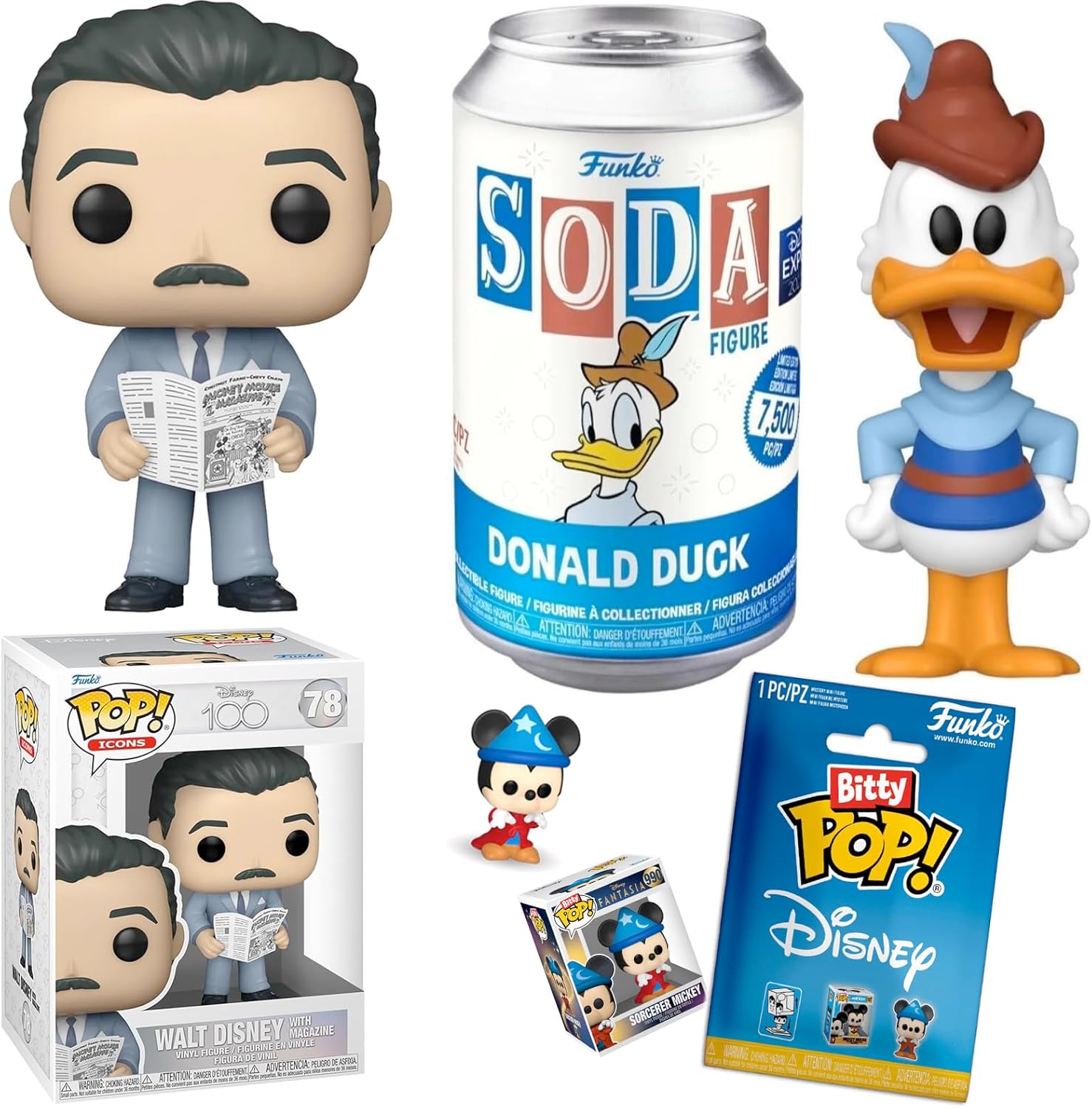 Magic Mickey Mini Donald Duck Exclusive Figure Disney Bitty Pop! + Walt Classic Icon + Character Blind Bag