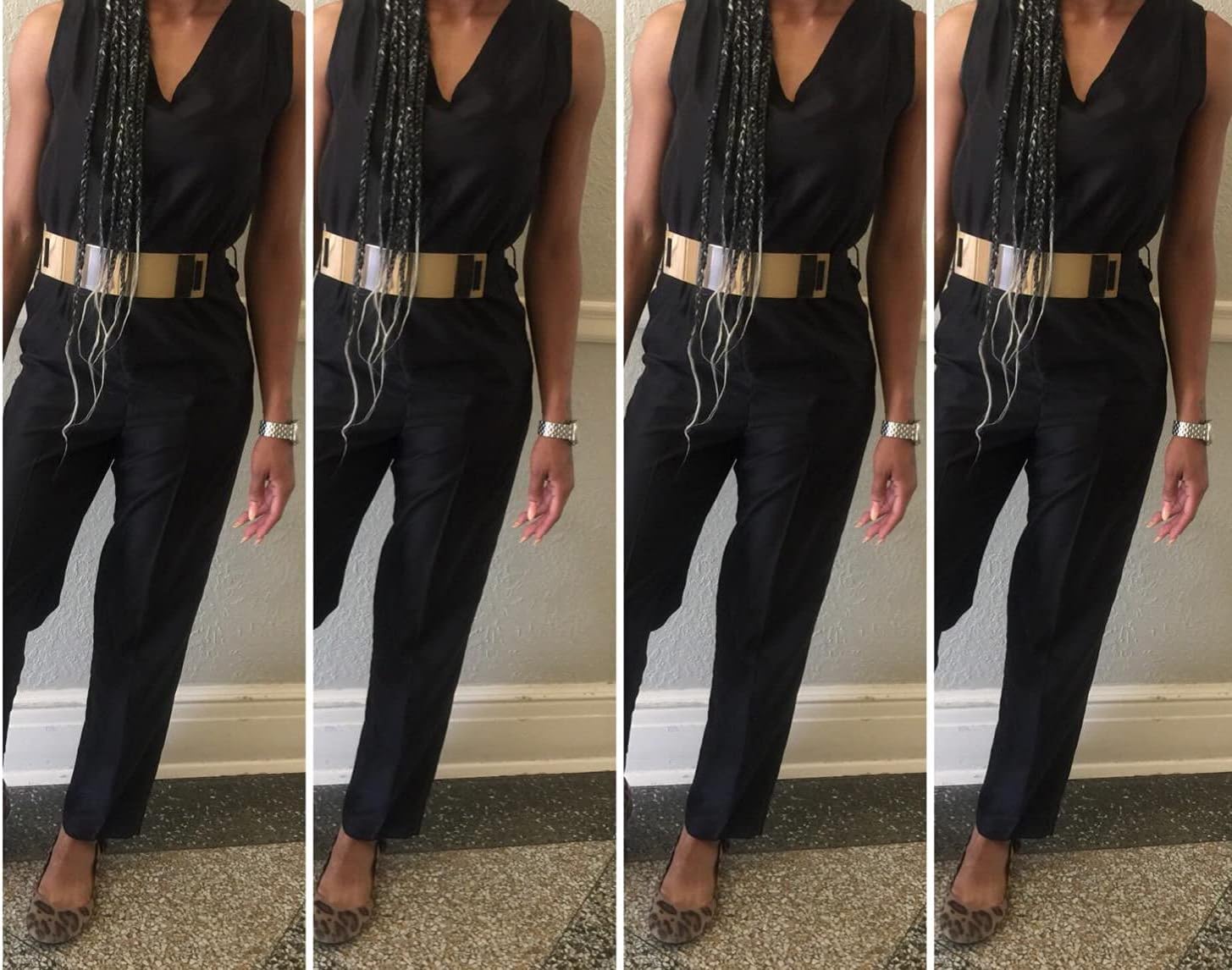 Bellady Women Mirror Gold Tone Plate Metal Waist Elastic Belt Obi Band - Image 2