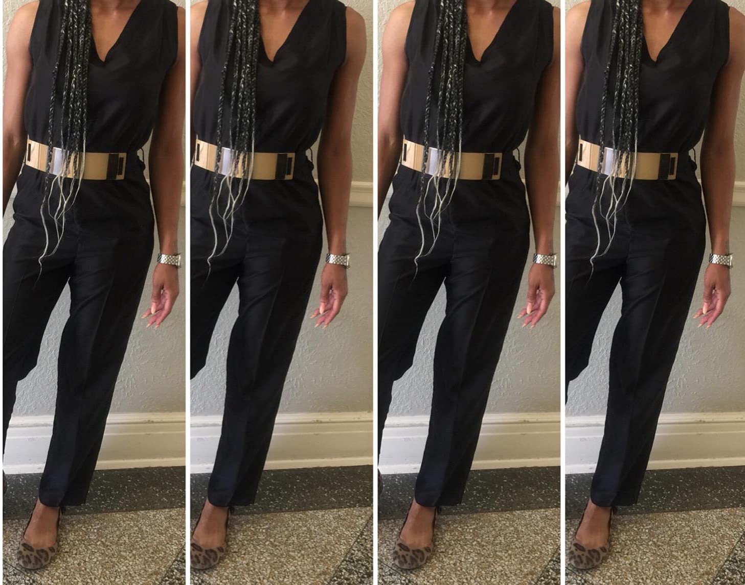 Women Mirror Gold Tone Plate Metal Waist Elastic Belt Obi Band,Golden