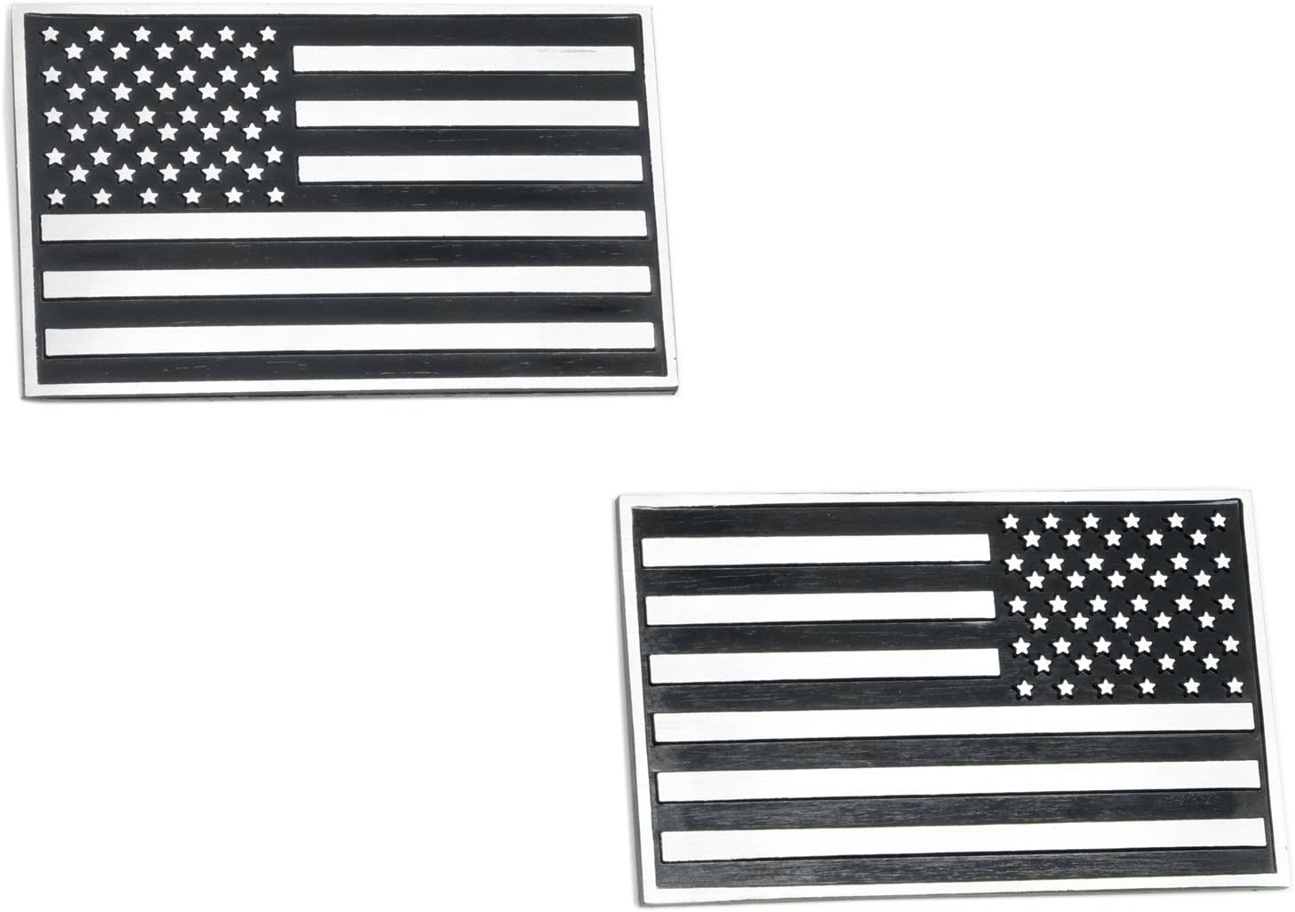 LFPartS USA 3D Metal Flag x2 Emblem for Cars Trucks (Black & Chrome)