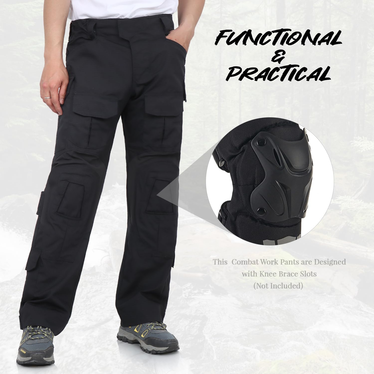 BWBIKE Pantaloni Cargo Tattici da Uomo - Pantaloni Multi-Tasche Mimetizzati per Escursionismo, Caccia, Airsoft, Paintball, Allenamento & Lavoro