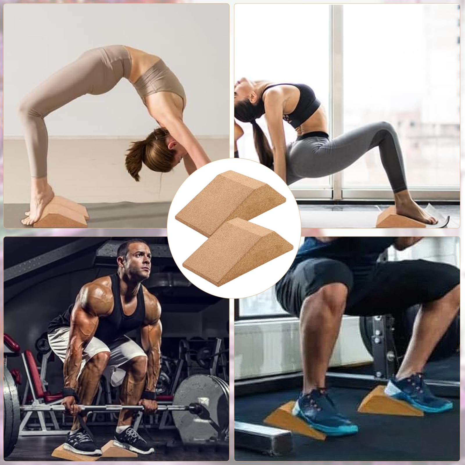 Kork-Kniebeugen-Keilblock, 2 Stück Squat Wedge, Kniebeugen Keil, Kniebeugenkeil, Squating Heel Wedge Block, Rutschfest für Erhöhte Ferse, für Dehnen Muskeln und Faszien