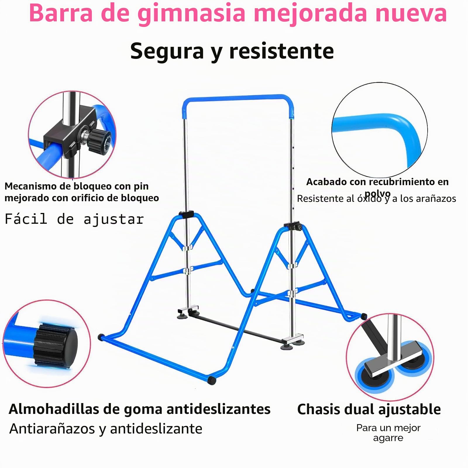 Barra Horizontal de Gimnasia, Barra de Entrenamiento Juvenil, Equipo de Gimnasia para el hogar, Altura telescópica Ajustable, Barra Horizontal Plegable con Anillos de Gimnasia para niños
