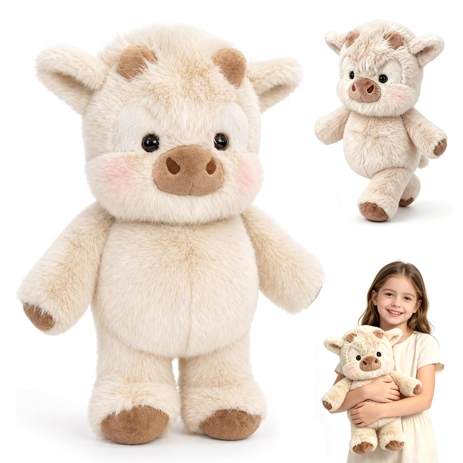 JIASHA Running Plushies Highland Cow - Moving Legs Highland Cows Plush Soft Toys - Soft Furry Stuffed Animal for Stress Relief - Emotional Support - Desk Fidget Toy Gift for Kids Adults(Khaki)
