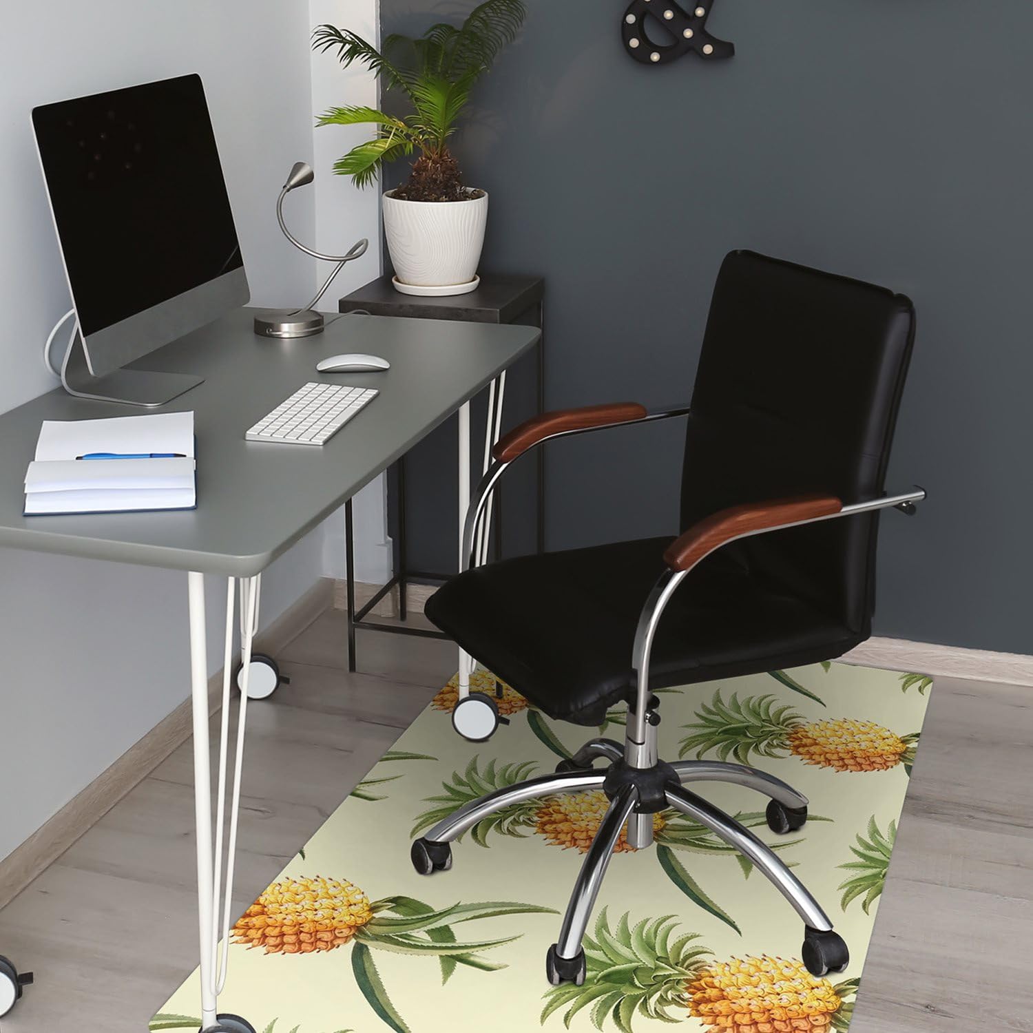Tappeto per Sedia 120x90 cm Facile da Pulire per Ufficio a Casa Protezione di Pavimenti PVC Vinile Rettangolare Impermeabile Antiscivolo Resistente ai Danni - foglie di banano