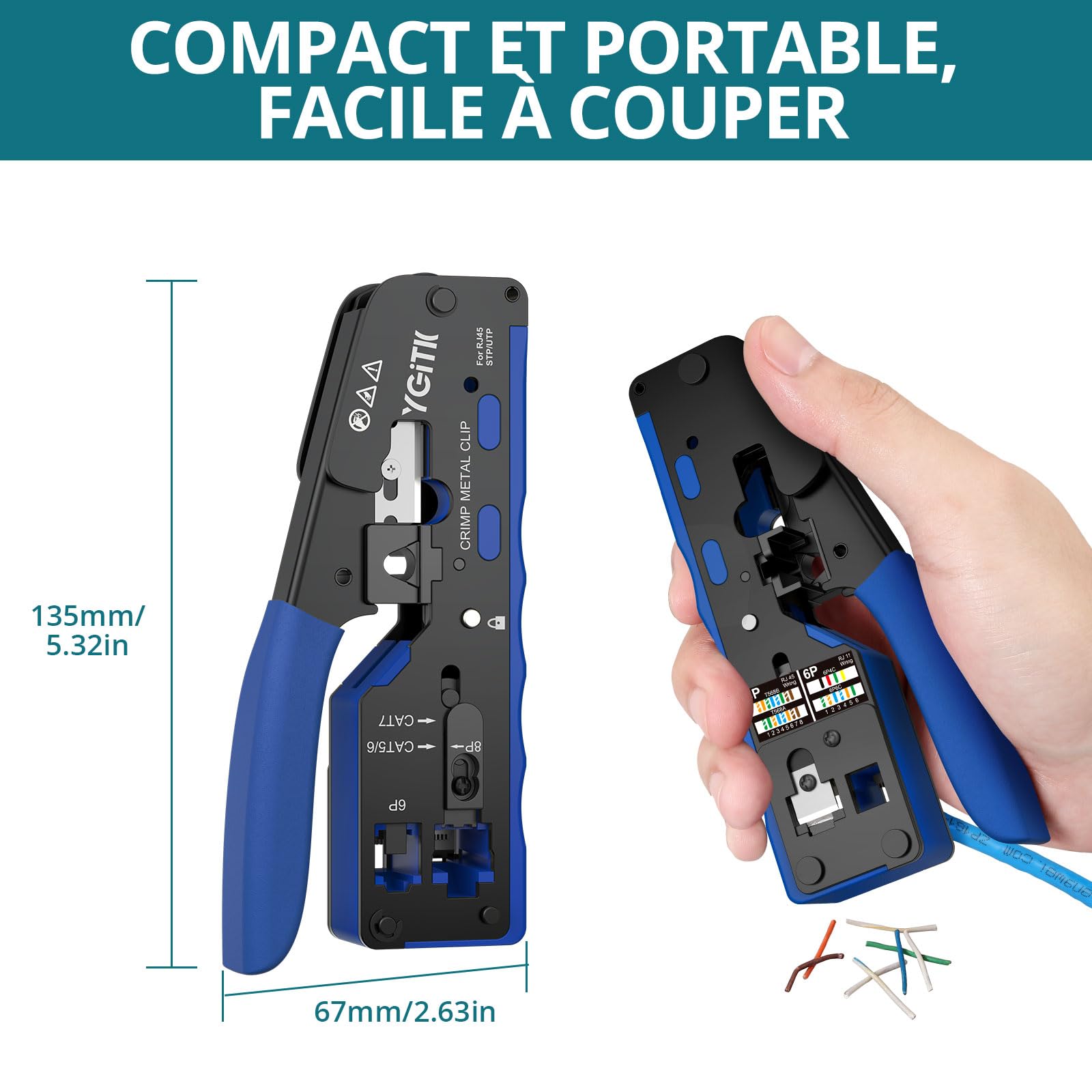 RJ45 Pince à Sertir Kit d'Outils de Sertissage RJ45 Réseau avec 50Pcs Connecteur RJ45 pour Câble Droit CAT6 et Nid de Sertissage 8P pour Connecteur Réseau CAT5/CAT5E/CAT6/CAT6A/CAT7/CAT7A