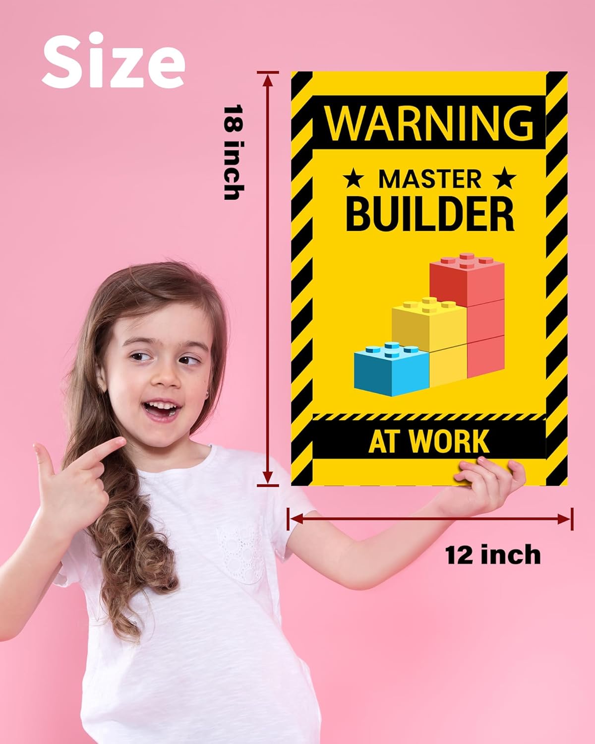 2 Pcs Wall Decor Poster Warning Master Builder at Work Sticker, Vinyl Print Building Block Bricks Door & Room Caution for Brickbuilders, Medium(12”x18”) - Image 7
