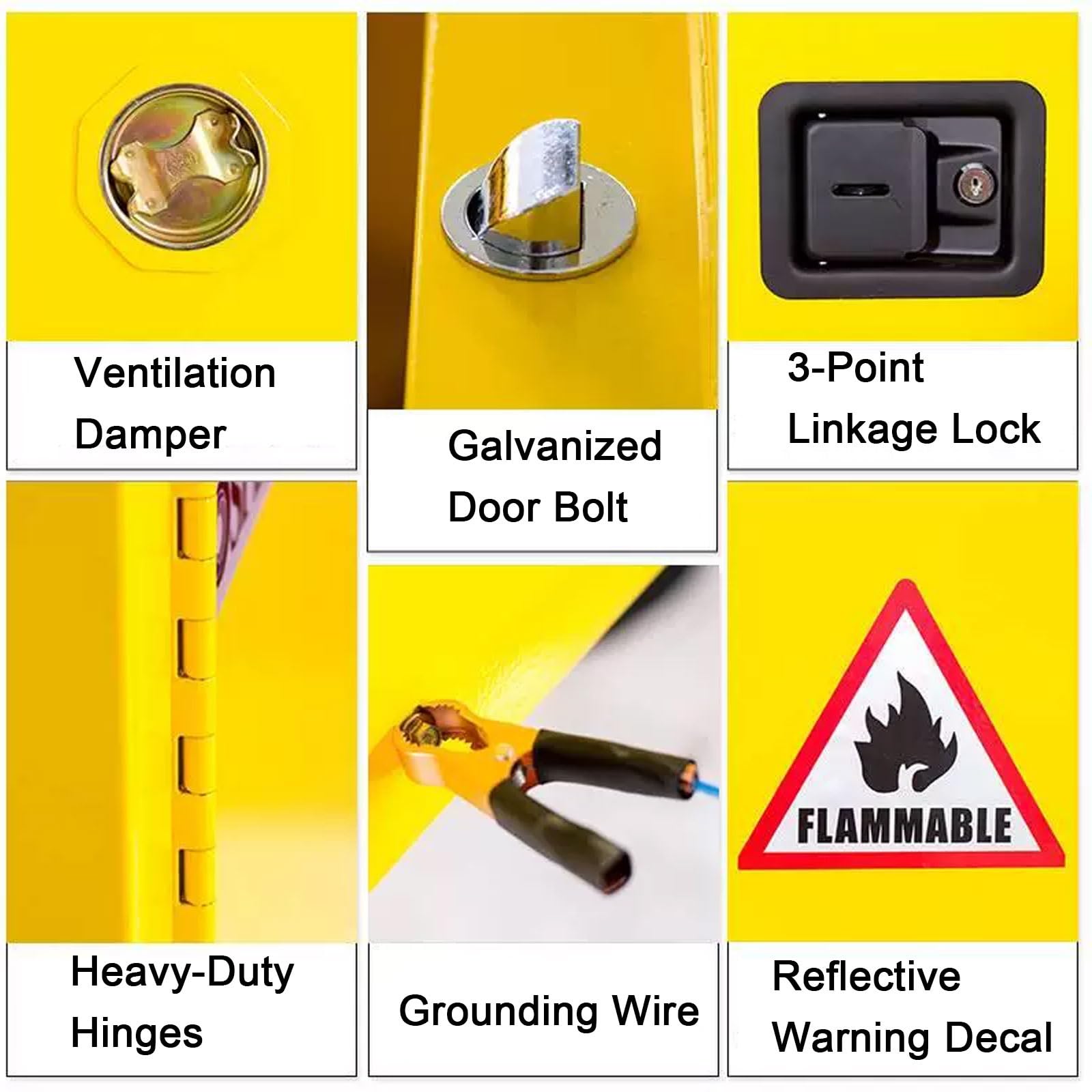 Armadio di Sicurezza Antideflagrante per Infiammabili Armadio di Stoccaggio In Acciaio Laminato a Freddo con Scanalatura Antii-perdita Armadioo per Materiali Pericolosi Infiammabili(Yellow)