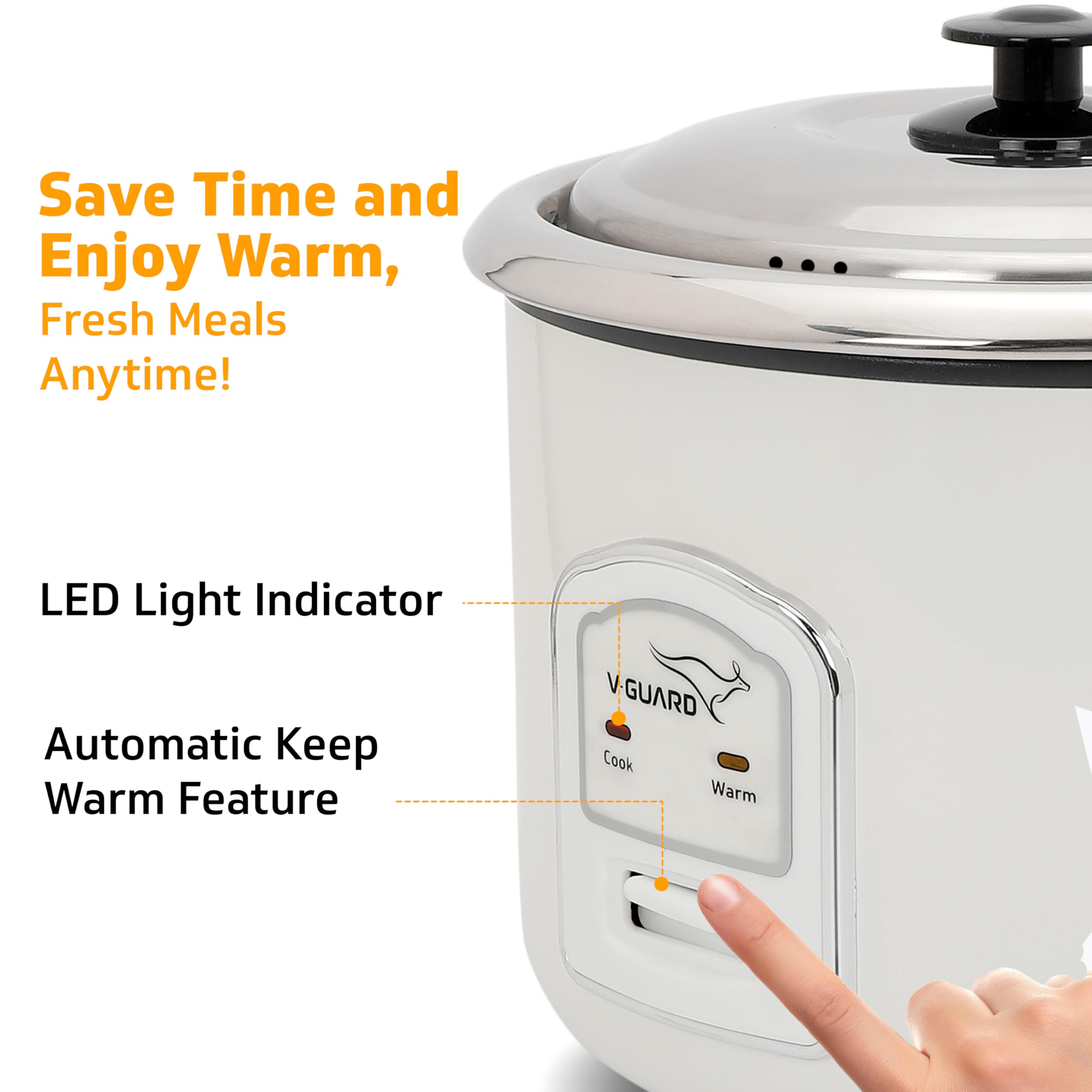 V-Guard Rice Cooker - 1.8L, 700W, 2 Pots -7