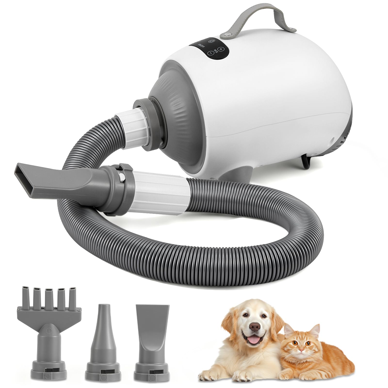 Sèche-cheveux pour chien 2100 W, sèche-cheveux pour animaux de compagnie avec écran LED, 3 buses, 9 niveaux de vitesse et température réglables, sèche-cheveux puissant pour chiens et chats