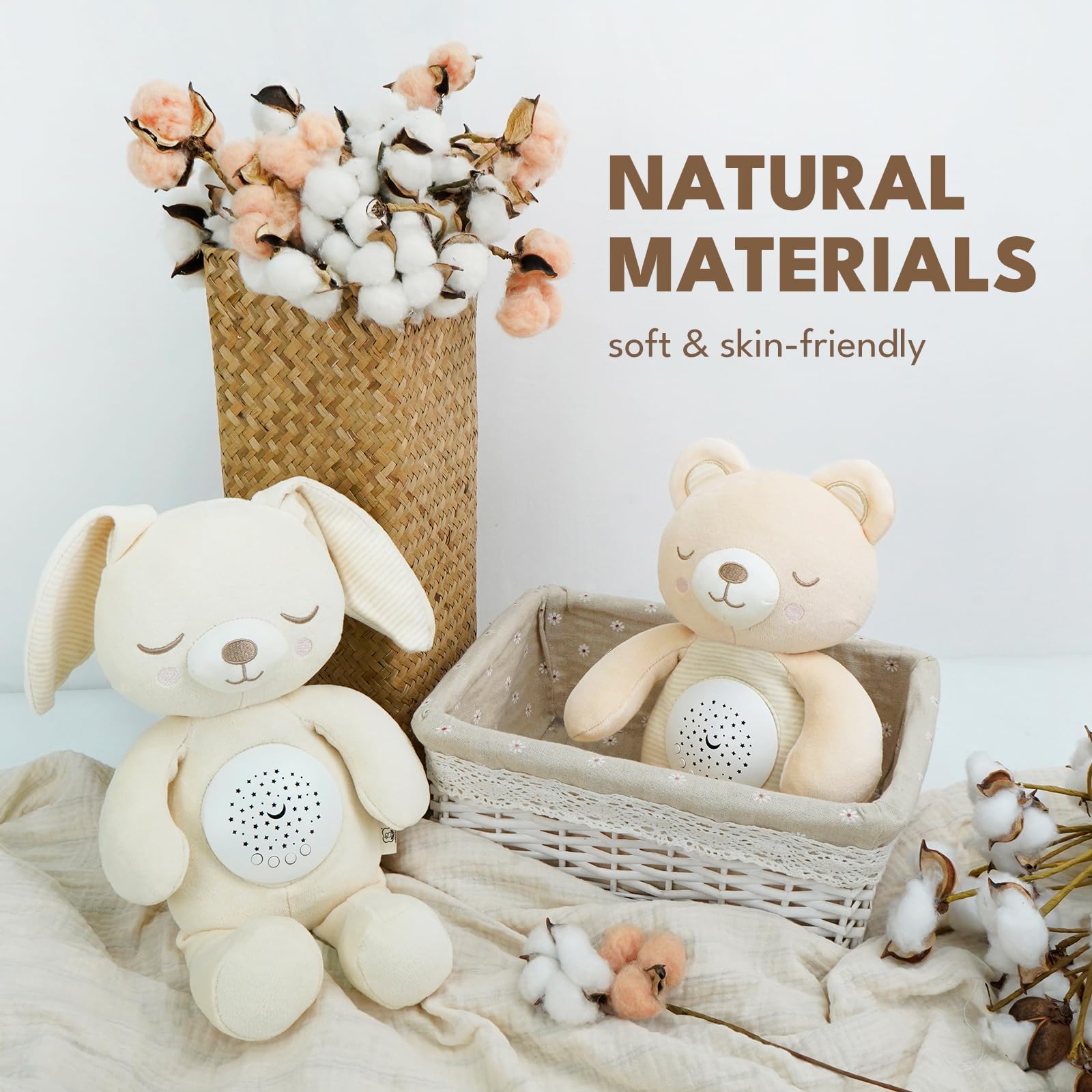 COTTONBEBE Musical Stuffed Animals with Sound Machine, White Noise Baby Soothers for Sleep, Night Light Shush Lullaby Music Soothing White Noise Toys for White Noise Boy & Girl, Bear