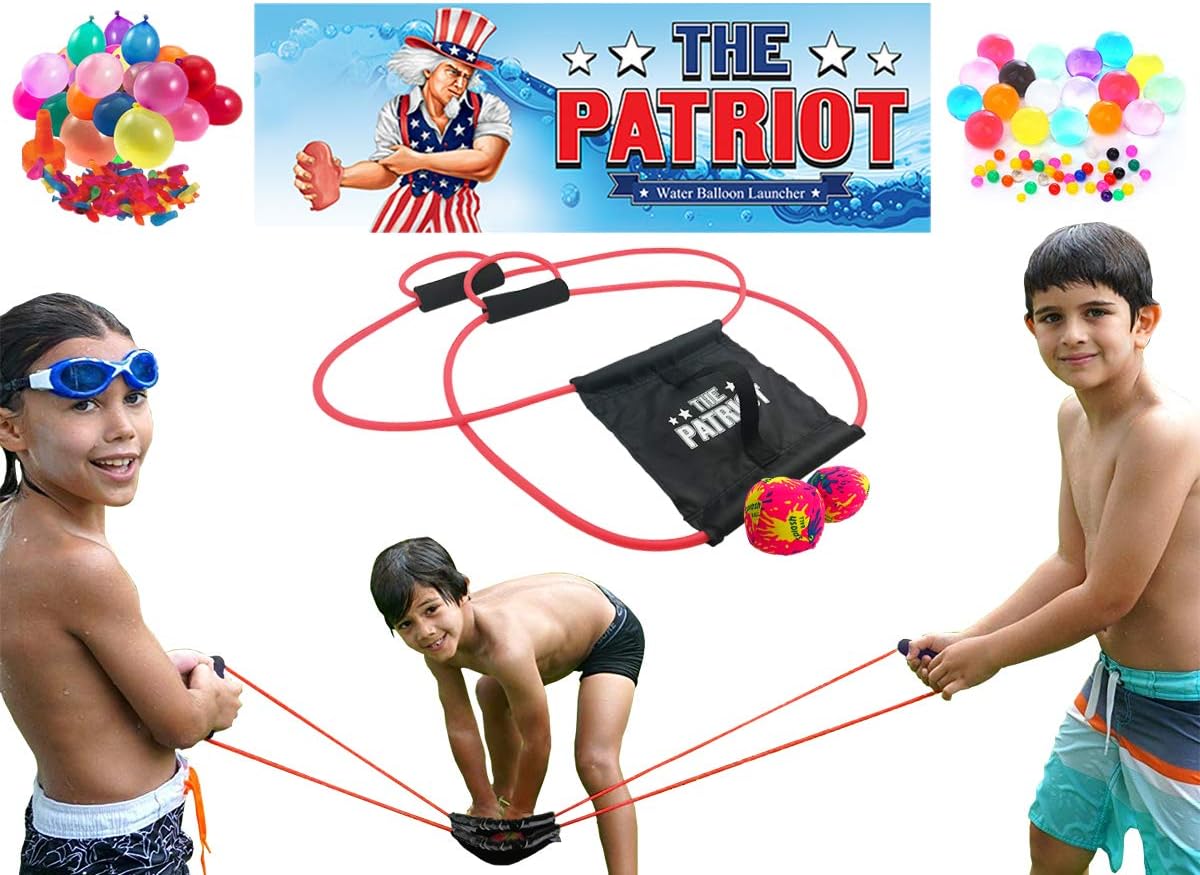 The Patriot Water Balloon Launcher / 200 Yards Slingshot / Includes 2 Splash Balls, Quick Fill Nozzle, 50 Bio Balloons