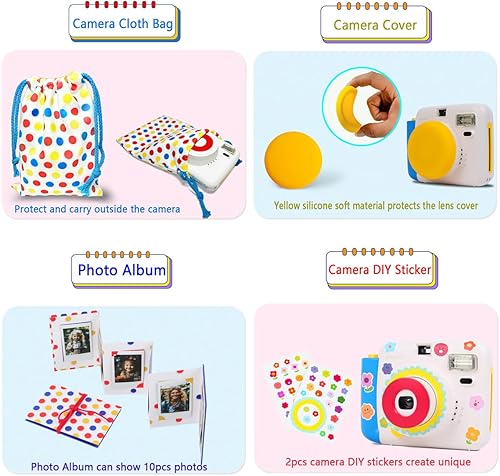 Miniatura 7 de Cámara instantánea con funda, mini 12 calcomanías de decoración de cámara instantánea, marcos, álbum de fotos y más kit de accesorios, combinación