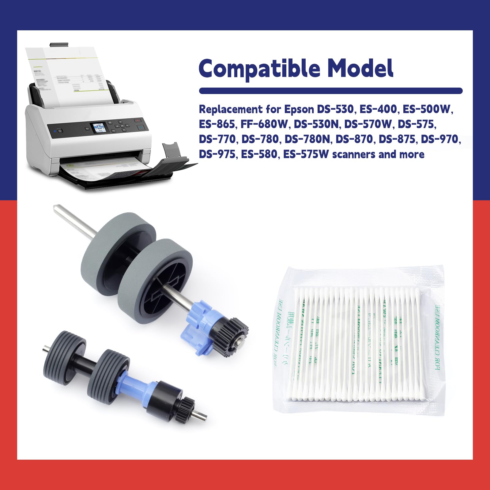 B12B819031 Scanner Exchange Roller Kit Replacement for Epson DS-530 ES-400 ES-500W ES-865 FF-680W DS-570W DS-575 DS-770 DS-780 DS-870 — view 3