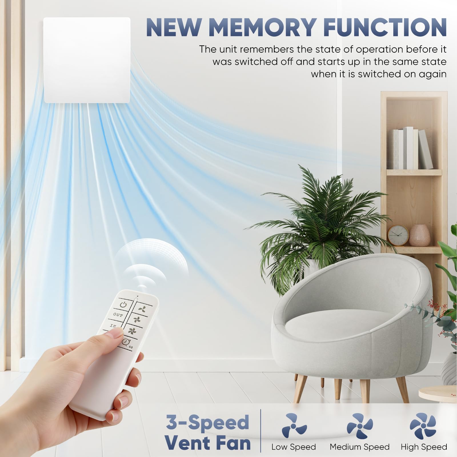 Ventilatore da bagno silenzioso da 100 mm con telecomando, timer e 3 impostazioni di velocità, flusso d'aria di 150 m³/h, quadrato bianco, montaggio a parete/finestra, IPX4, cucina, bagno doccia 35 dB