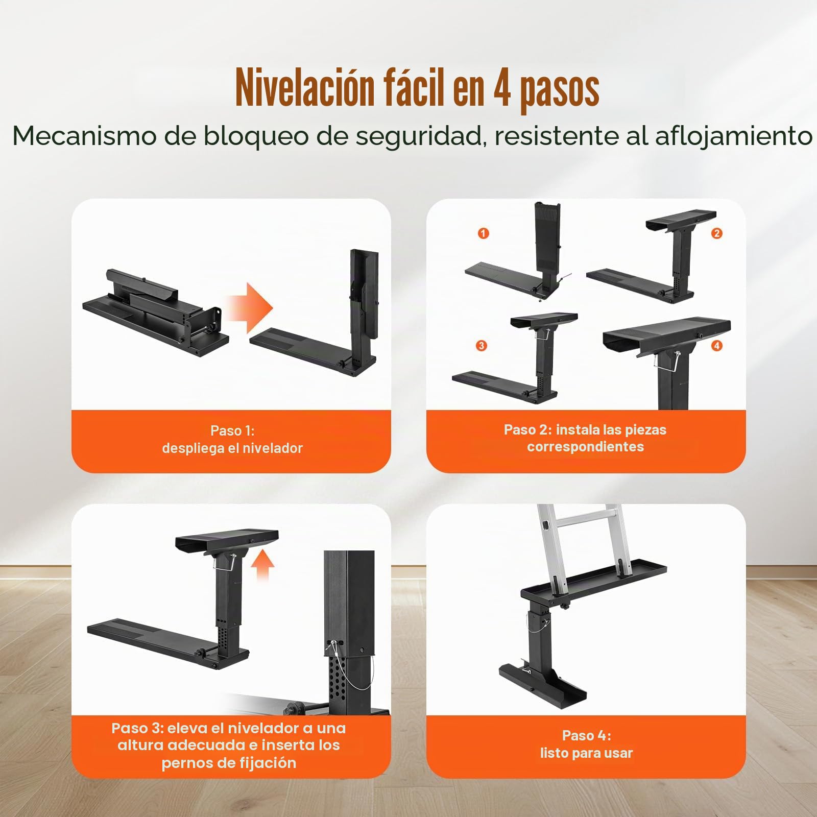 VEVOR Nivelador de Escalera, Superficie de Apoyo, Herramienta de Nivelación de Escalera de Acero, Tolva de Inclinación Plegable, Fácil Uso, para Terrenos Irregulares, 800 x 350 x 310 mm, Negro