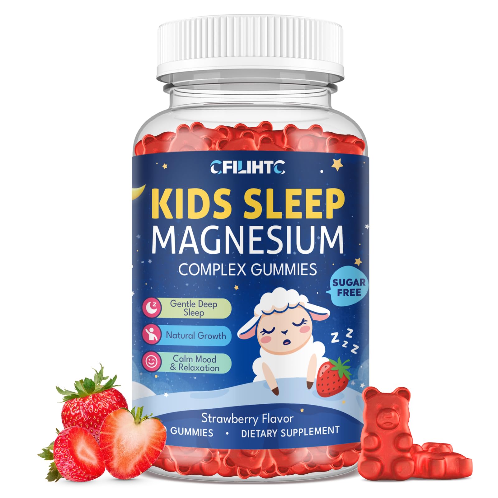 Magnesium Gummies for Kids, Magnesium Glycinate Gummies with Chamomile, Lemon Balm, Calcium, Vitamin B6, D3 for Kids & Adults Sleep, Growth, Calm & Relaxation, Sugar Free, Strawberry Flavor, 60 Counts Strawberry 60 Count (Pack of 1)