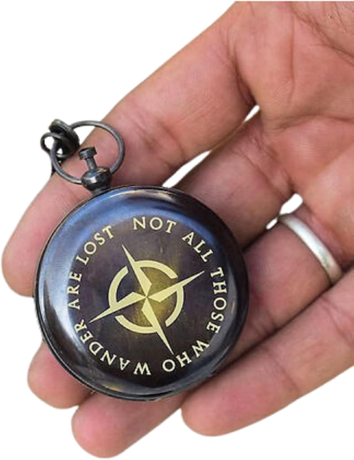 Handcrafted Antique Brass Engraved Compass with Leather Carry Case & Chainmail Nautical Map Reader 2 Inches Glass Magnifying Compass