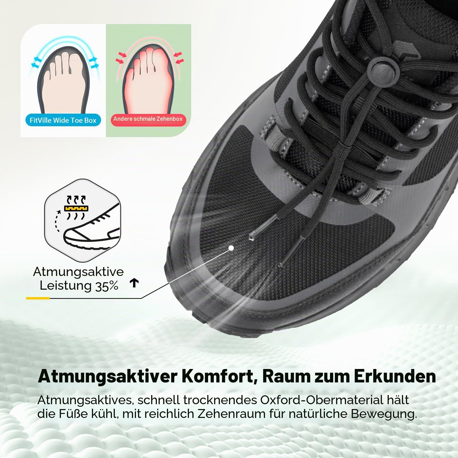 FitVille Wanderschuhe Herren Extra Breit Trekkingschuhe rutschfeste Outdoor Schuhe Atmungsaktiv Bergschuhe Leicht Walkingschuhe Weit Herren Sneaker