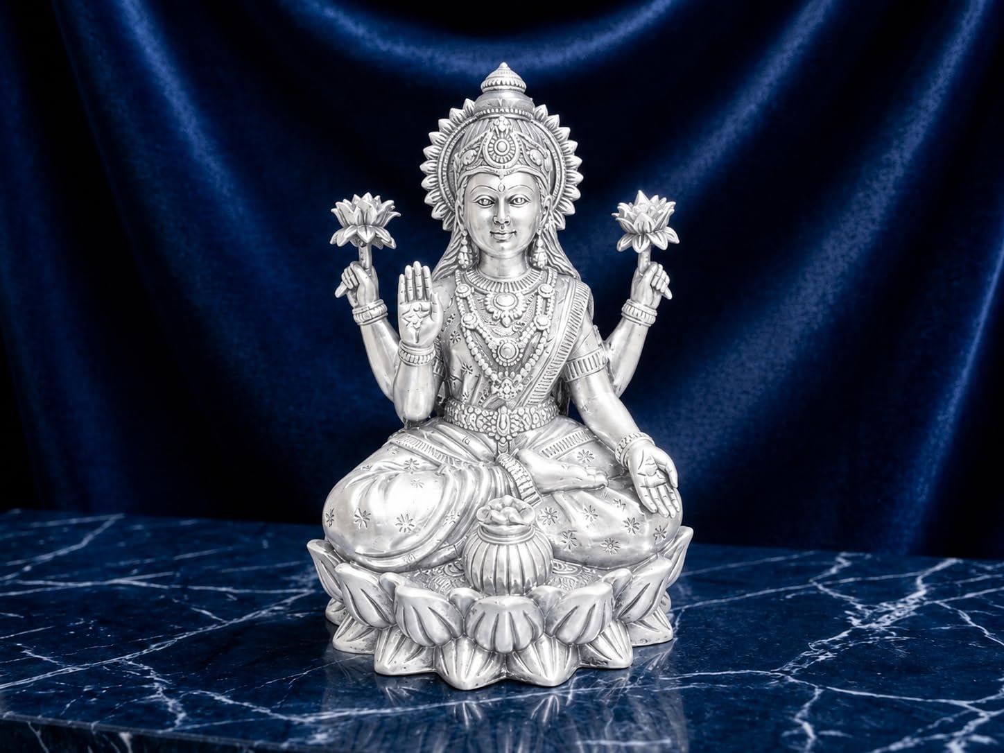 999 Silver Plated Goddess Laxmi Idol on 100% Brass Base | Maa Lakshmi Murti for Home Temple, Pooja Room, Office Desk & Spiritual Decor | Religious Showpiece & Gift Item | 2.5 x 2 x 3.5 cm | 26 g-image-18