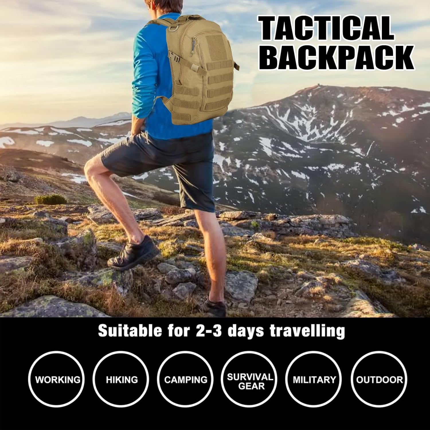 Small Tactical Backpack 12L Molle Bag Rucksack Army Daypack Military Daypack for Outdoor,Hiking (Tan)
