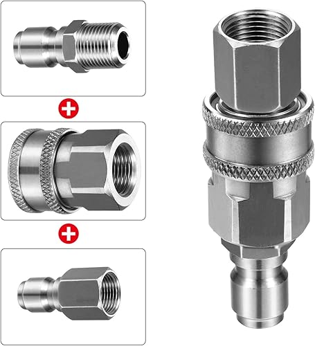Miniatura 5 de Hotop NPT - Juego de conectores rápidos macho y hembra de acero inoxidable de 38 pulgadas, juego de adaptadores para lavadora a presión y 2 paquetes